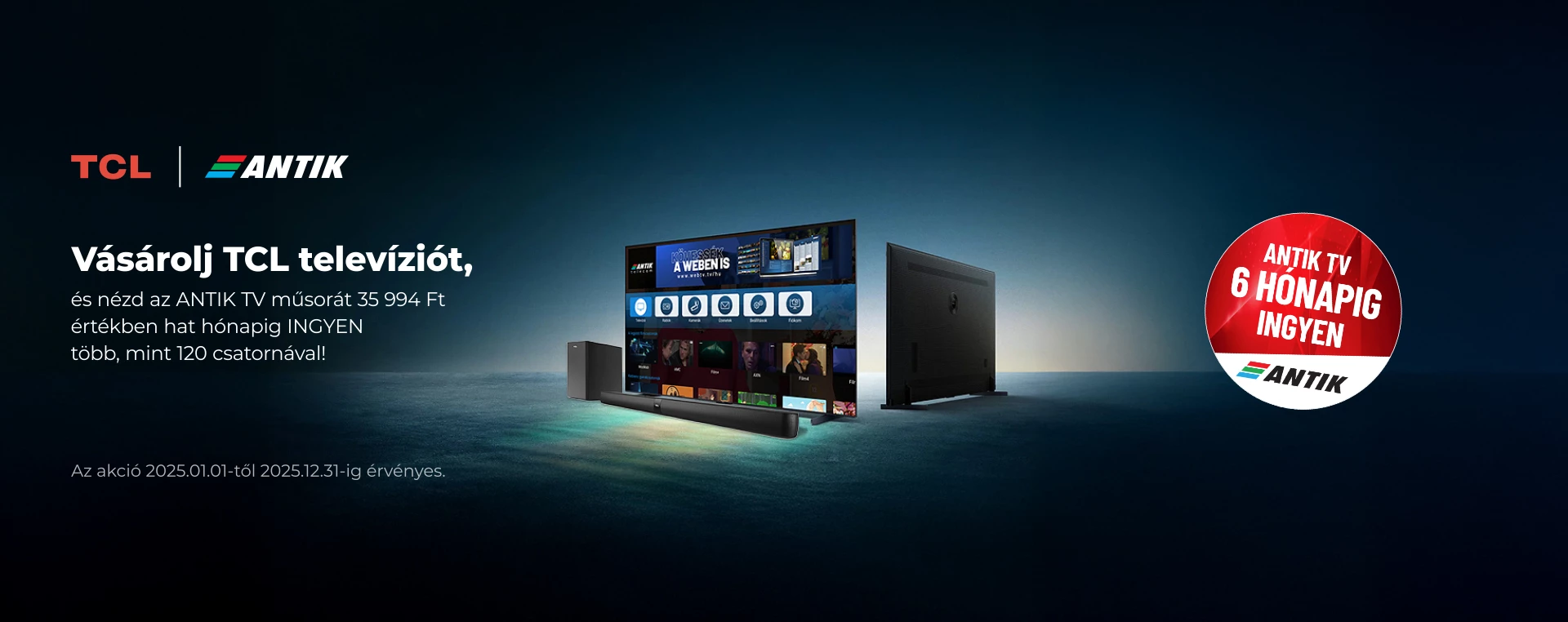 TCL televíziók ingyenes 6 hónapos Antik TV előfizetéssel