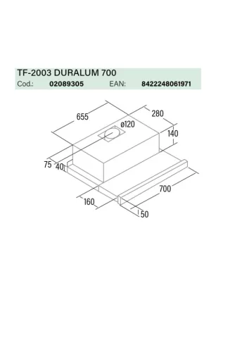 Cata TF-2003/70/D LED duralum teleszkópos páraelszívó ujjlenyomatmentes felülettel