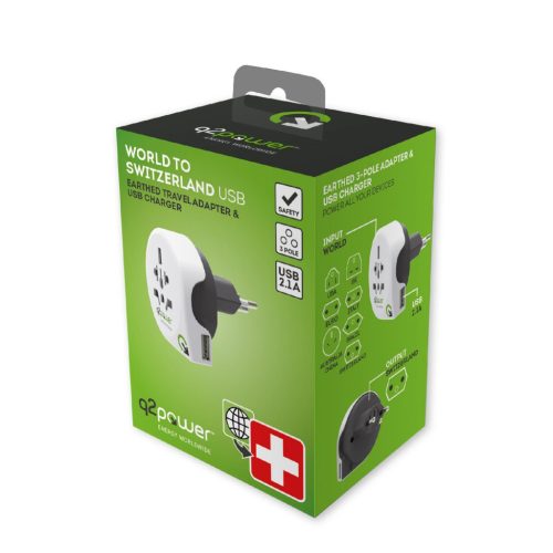 q2power 1.100210 utazóadapter "World to Switzerland USB"