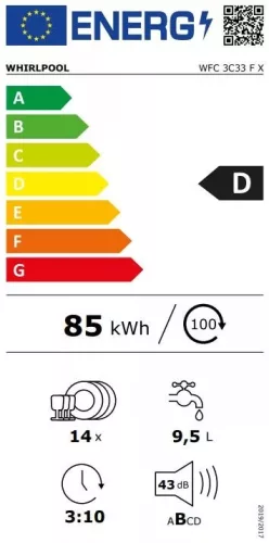 Whirlpool WFC3C33FX mosogatógép 14 teríték