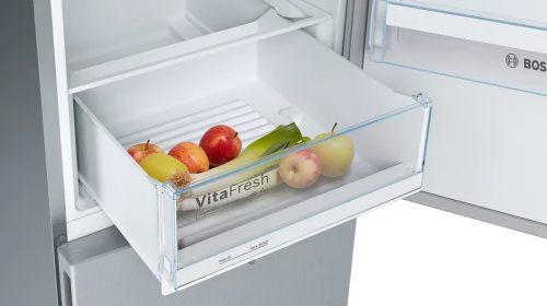 Bosch KGV36VLEAS Serie 4 szabadonálló, alulfagyasztós hűtő-fagyasztó kombináció 186 x 60 cm nemesacél kinézet