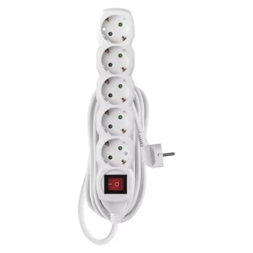 Emos P1625R hosszabbító 5 m / 6 aljzat / kapcsolós / fehér / PVC / 1,5 mm2