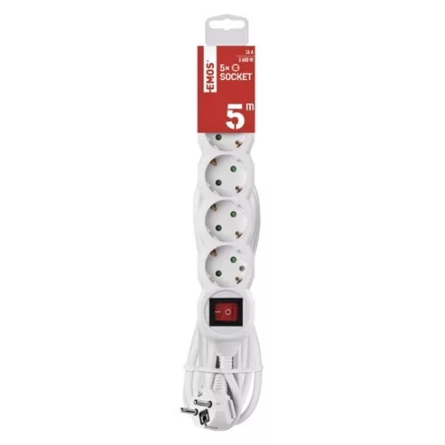 Emos P1625R hosszabbító 5 m / 6 aljzat / kapcsolós / fehér / PVC / 1,5 mm2