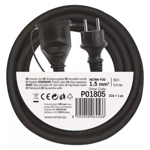 Emos P01805 kültéri hosszabító  M / 1 Aljzat / 250 V / 1,5 MM2
