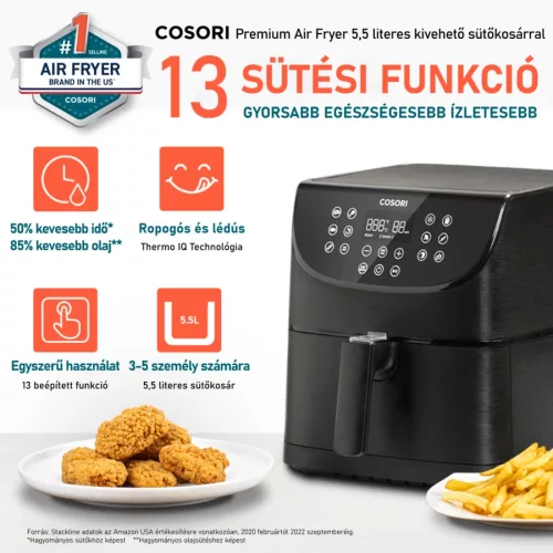 Cosori CP158-AF-RXB Premium forrólevegős sütő, fekete