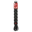 Emos PC1621R hosszabbító 1,5 m / 6 aljzat / kapcsolós / fekete / PVC