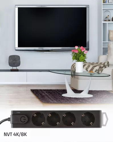 Home by Somogyi NVT 4K/BK túlfeszültségvédett hálózati elosztó, 1,5 méter, fekete szín