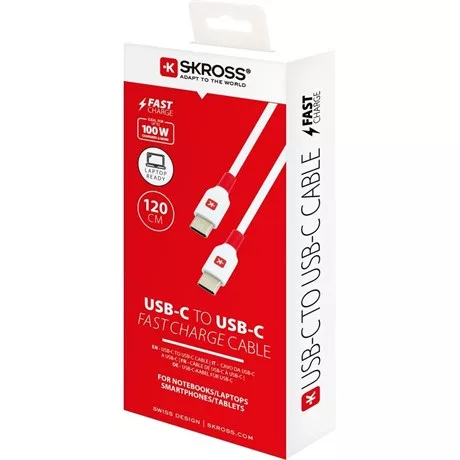 Skross SKCA0019C-C120CN USB-C/USB-C adat és töltő kábel, 1,2m (Fast Charging)