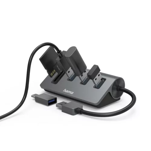Hama 200140 USB 3.2 GEN1 HUB (3xUSB PORT) + TYPE-C OTG adapter, kártyaolvasó kombó