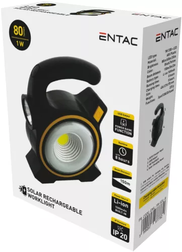 Entac EWL-1W-SOL-R szerelőlámpa, 1W, újratölthető, napelemes