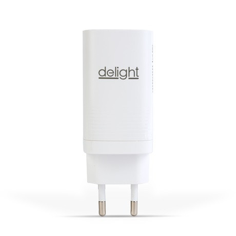 Delight 55060 hálózati adapter 2 x Type-C + USB-A; 65W gyorstöltés, fehér