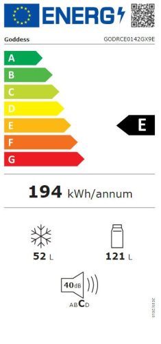 Goddess RCE0142GX9E alulfagyasztós hűtőszekrény, 173 liter