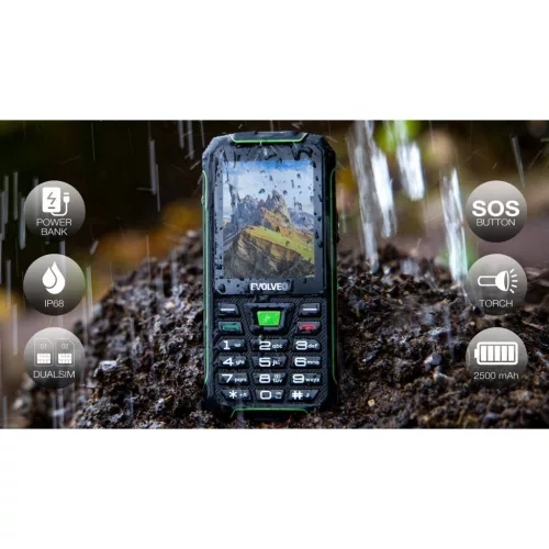 Evolveo StrongPhone W4 DS mobiltelefon, vízálló, tartós, fekete-zöld