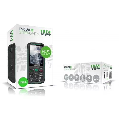 Evolveo StrongPhone W4 DS mobiltelefon, vízálló, tartós, fekete-zöld