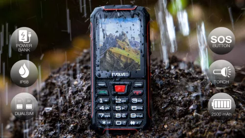 Evolveo StrongPhone W4 DS mobiltelefon, vízálló, tartós, fekete-piros