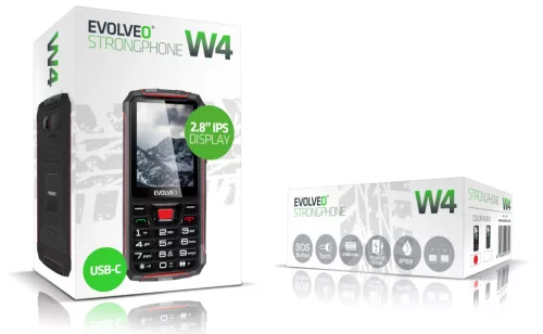 Evolveo StrongPhone W4 DS mobiltelefon, vízálló, tartós, fekete-piros