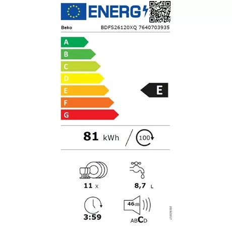 Beko BDFS26120XQ mosogatógép