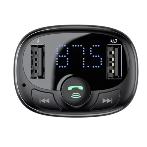 Baseus CCMT000 Bluetooth FM transmitter autós töltő 2 USB aljzat, fekete (v4.2, 3.4A, microSD kártyaolvasó, LED kijelző)