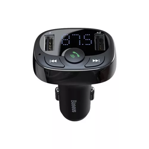 Baseus CCMT000 Bluetooth FM transmitter autós töltő 2 USB aljzat, fekete (v4.2, 3.4A, microSD kártyaolvasó, LED kijelző)