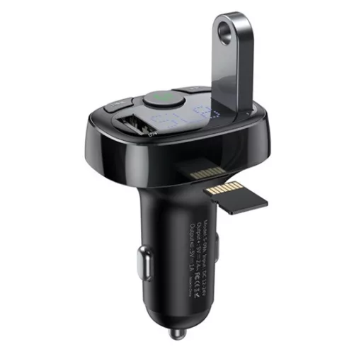 Baseus CCMT000 Bluetooth FM transmitter autós töltő 2 USB aljzat, fekete (v4.2, 3.4A, microSD kártyaolvasó, LED kijelző)