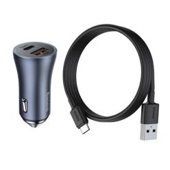   Baseus TZCCJD0G autós töltő USB+TYPE-C aljzat 40W + TYPE-C kábel