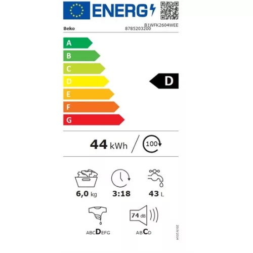 Beko B1WFK2604WEE elöltöltős mosógép