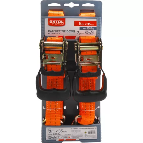Extol Premium 8861146 kampós rakományrögzítő gurtni, 5m × 35mm, 2db