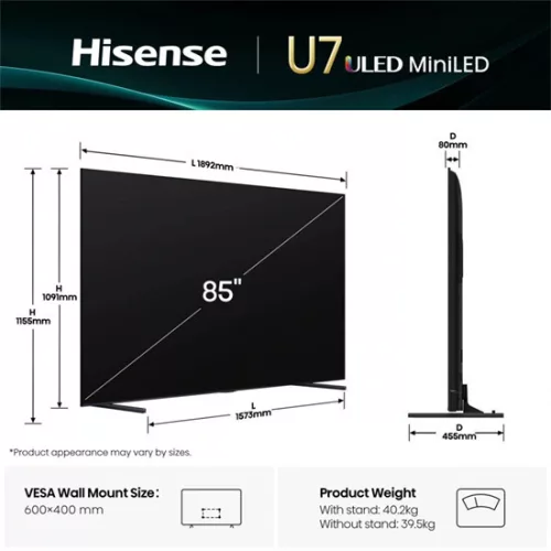 Hisense 85U7Q UHD Smart MiniLED TV