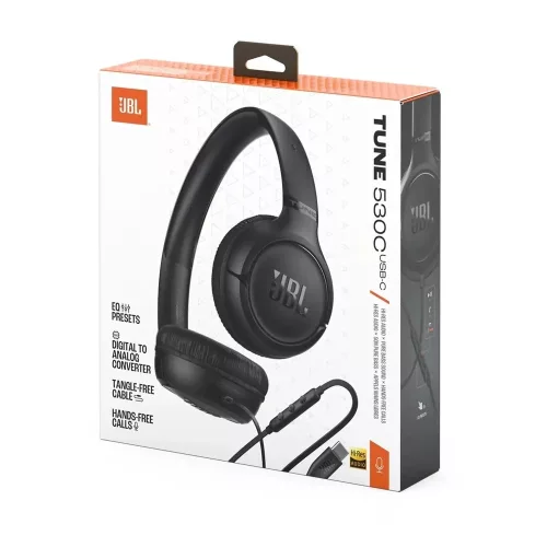 JBL T530CBLK USB-C vezetékes fejhallgató, fekete