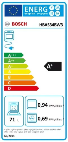Bosch HBA534BW3 beépíthető sütő