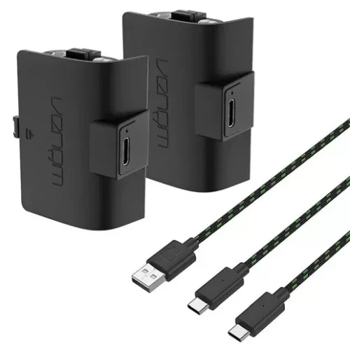 Venom VS2883 Xbox Series S & X / Xbox One 1100mAh akkucsomag (2 db) + 3 méter töltőkábel, Fekete