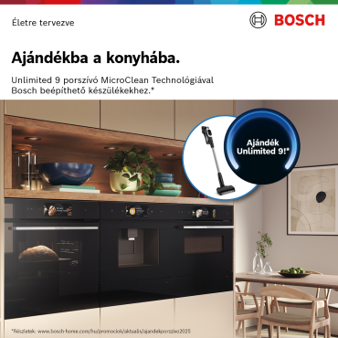 Bosch beépíthető készülékek ráadás Unlimited 9 vezeték nélküli porszívóval