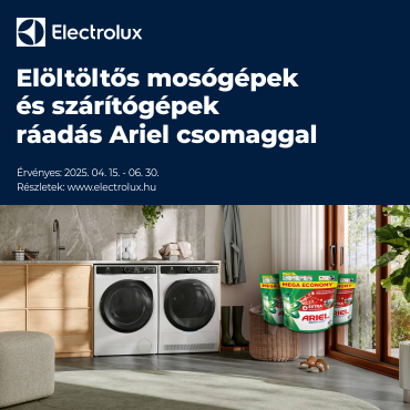 Electrolux elöltöltős mosógépek és szárítógépek ráadás Ariel csomaggal